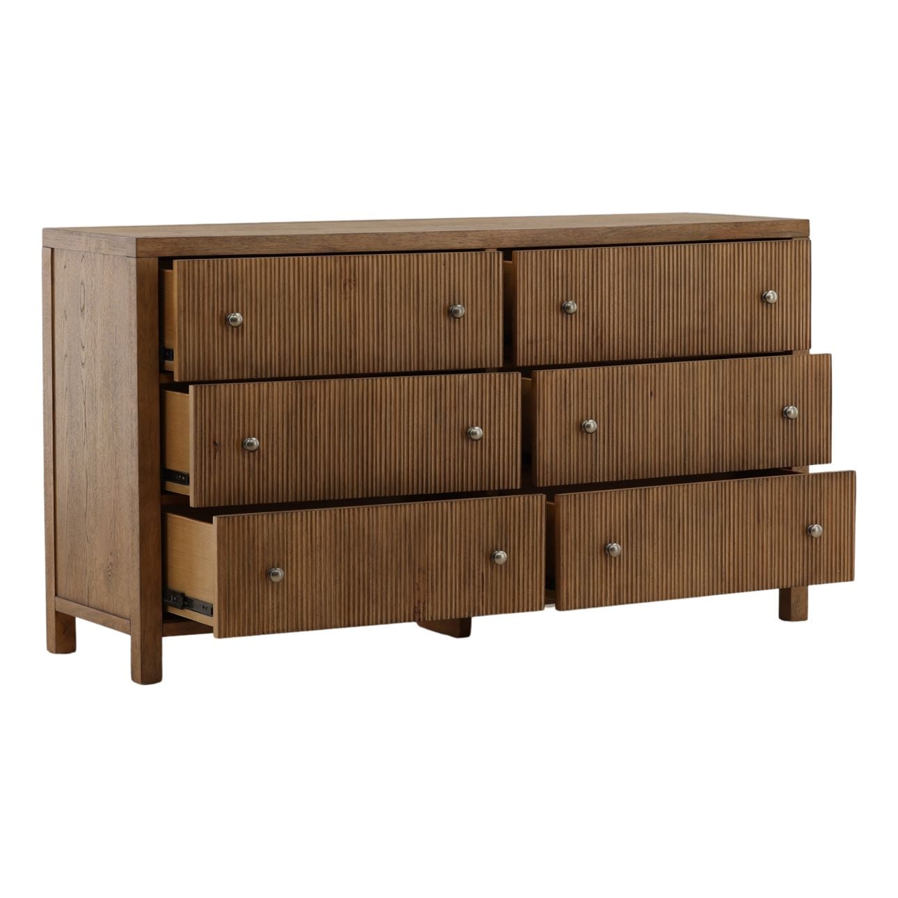 Dark Brown Rubber Wood and Oak Veneer Dresser 66 in Wide