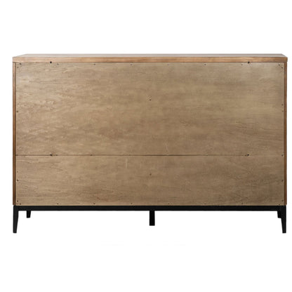 Light Grey Wash Sealed Finish and Black Base Solid Pine Wood and Veneer with Iron Base and Hardware Dresser 59 in Wide