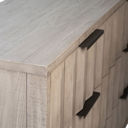 Light Grey Wash Sealed Finish and Black Base Solid Pine Wood and Veneer with Iron Base and Hardware Dresser 59 in Wide