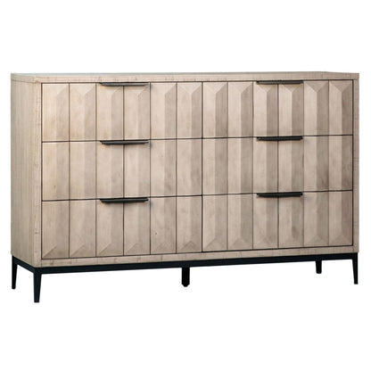Light Grey Wash Sealed Finish and Black Base Solid Pine Wood and Veneer with Iron Base and Hardware Dresser 59 in Wide