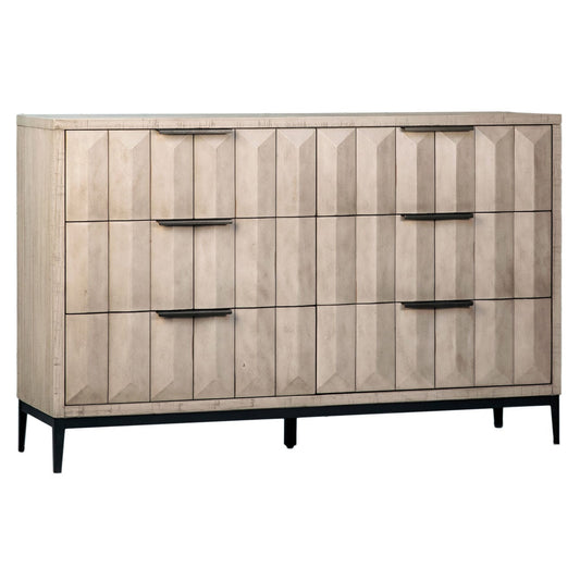 Light Grey Wash Sealed Finish and Black Base Solid Pine Wood and Veneer with Iron Base and Hardware Dresser 59 in Wide