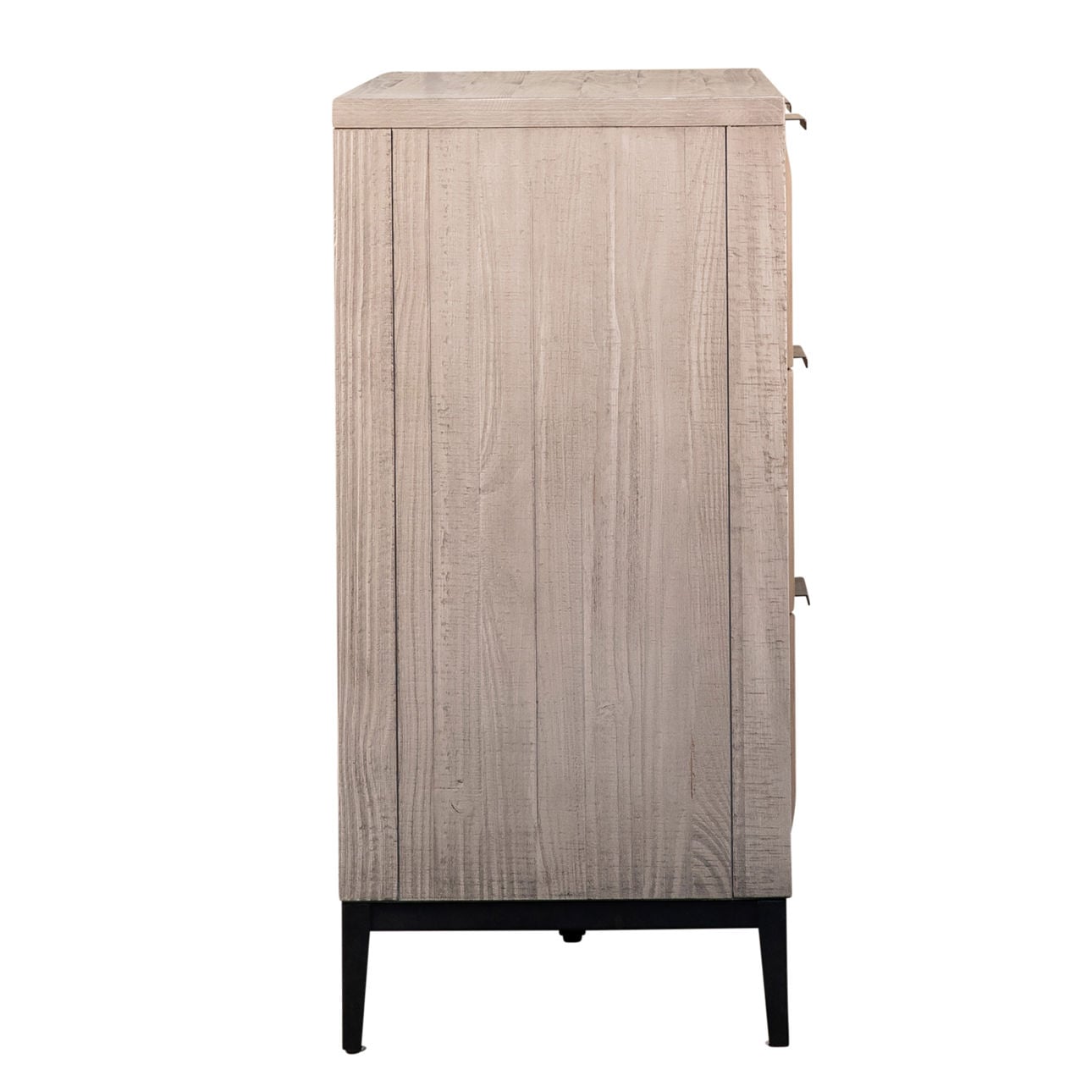 Light Grey Wash Sealed Finish and Black Base Solid Pine Wood and Veneer with Iron Base and Hardware Dresser 59 in Wide