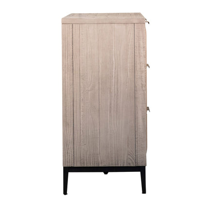 Light Grey Wash Sealed Finish and Black Base Solid Pine Wood and Veneer with Iron Base and Hardware Dresser 59 in Wide