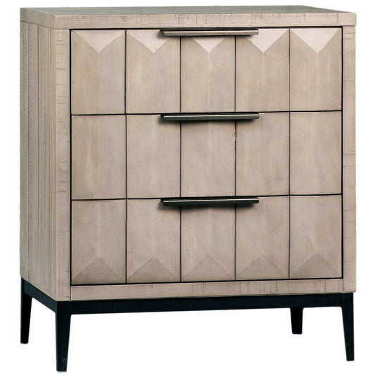 Light Grey Wash Sealed Finish and Black Base Solid Pine Wood and Iron Base Nightstand 26 in Wide