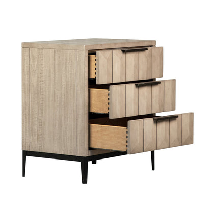 Light Grey Wash Sealed Finish and Black Base Solid Pine Wood and Iron Base Nightstand 26 in Wide