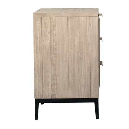 Light Grey Wash Sealed Finish and Black Base Solid Pine Wood and Iron Base Nightstand 26 in Wide