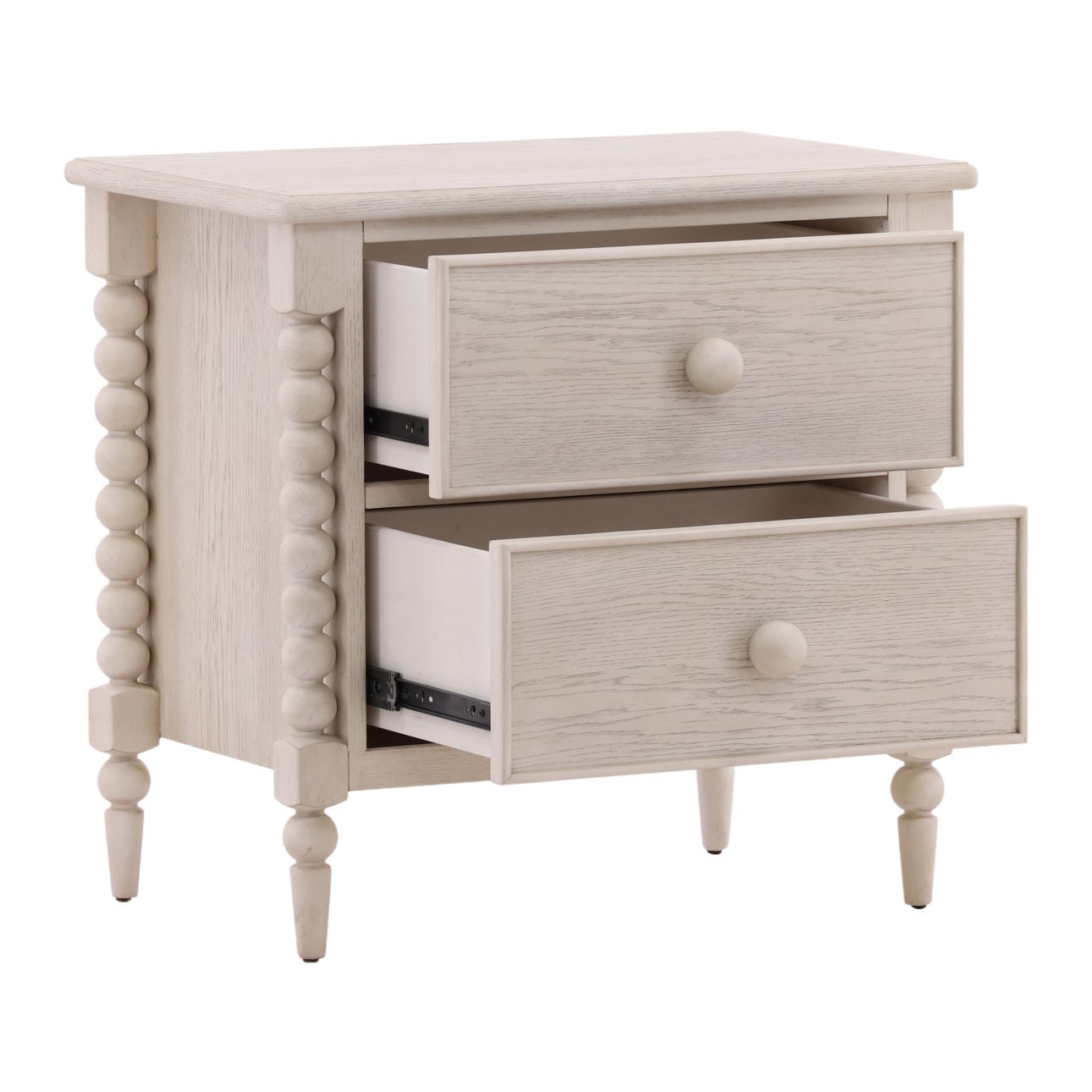 Whitewash Rubber Wood and Oak Veneer Nightstand 28 in Wide