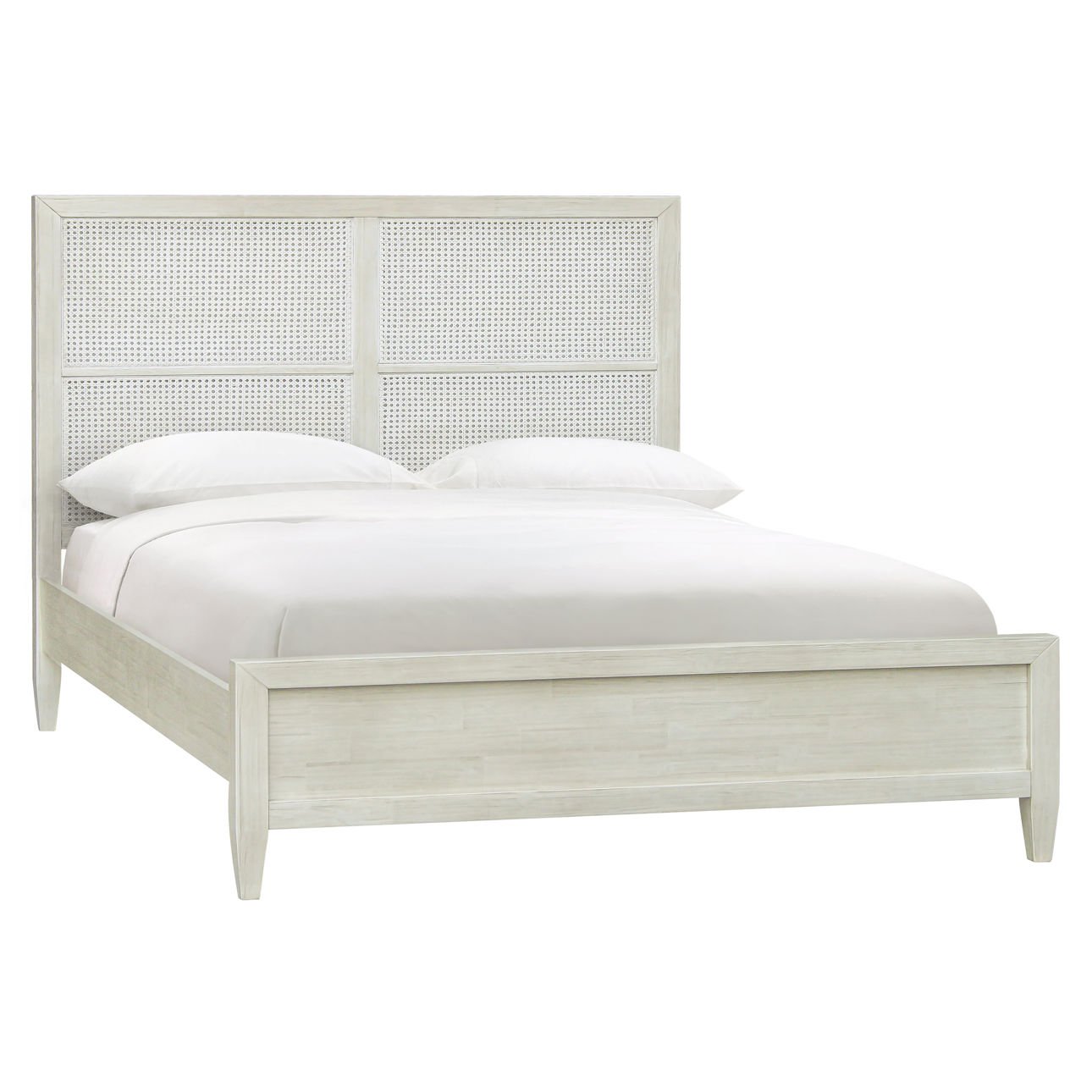 Whitewash Finish Reclaimed Acacia Wood and Rattan Bed 63 in Wide
