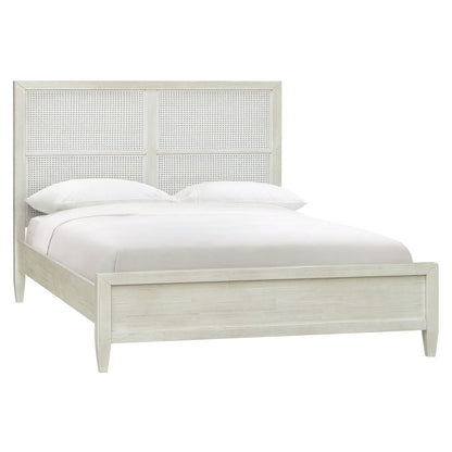 Whitewash Finish Reclaimed Acacia Wood and Rattan Bed 63 in Wide