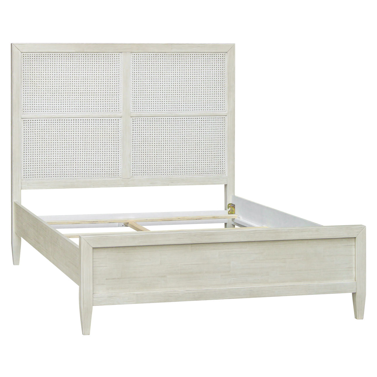 Whitewash Finish Reclaimed Acacia Wood and Rattan Bed 63 in Wide