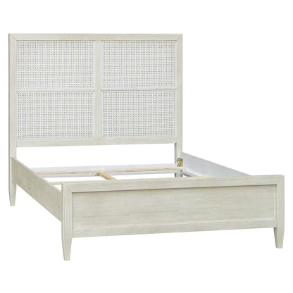 Whitewash Finish Reclaimed Acacia Wood and Rattan Bed 63 in Wide