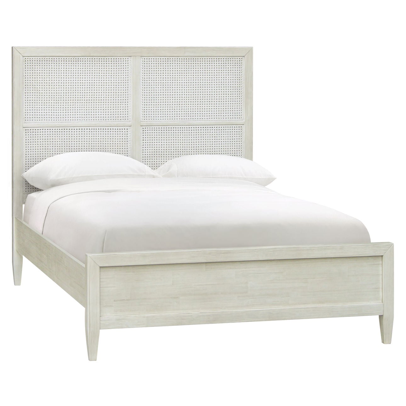 Whitewash Finish Reclaimed Acacia Wood and Rattan Bed 63 in Wide