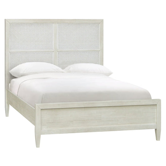 Whitewash Finish Reclaimed Acacia Wood and Rattan Bed 63 in Wide