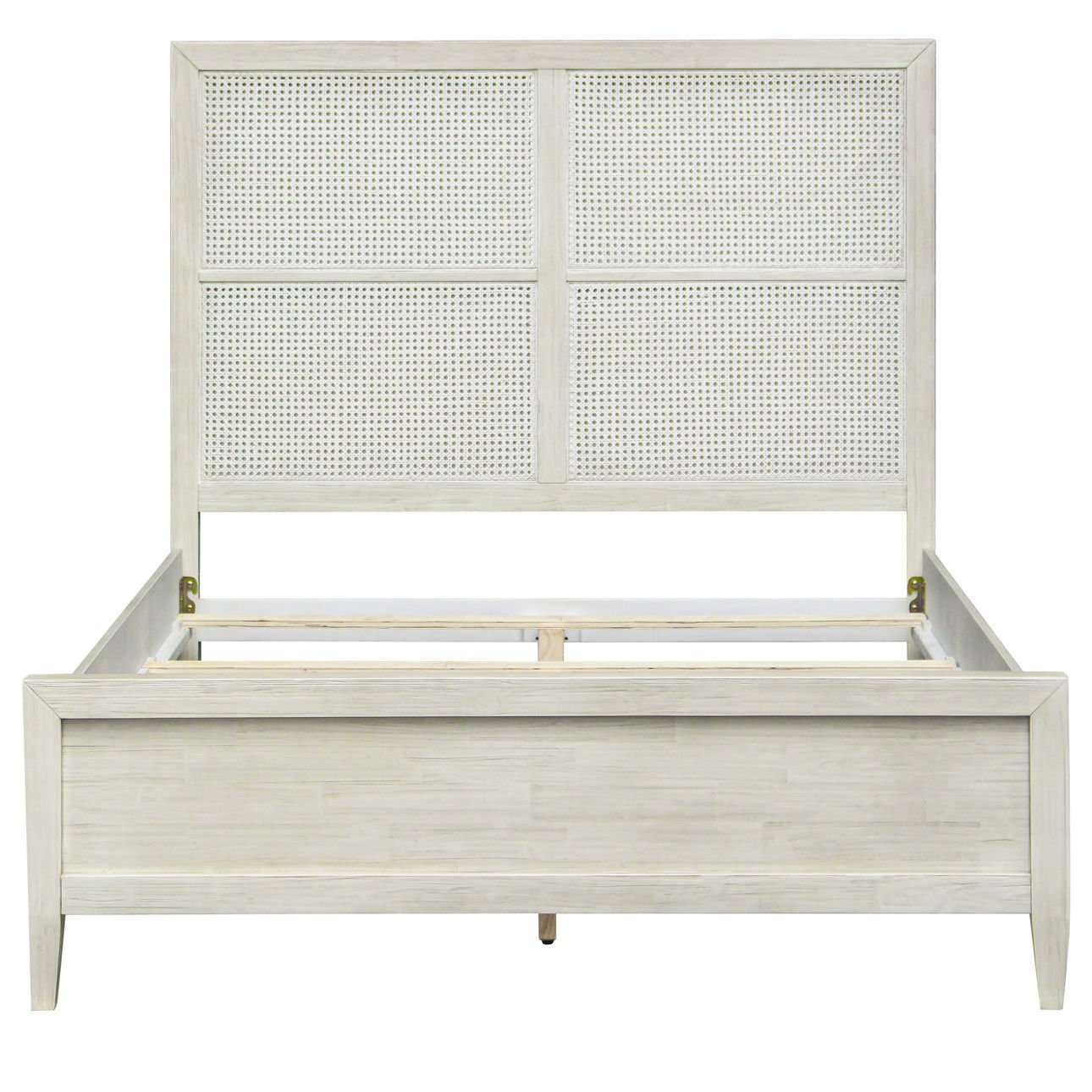 Whitewash Finish Reclaimed Acacia Wood and Rattan Bed 63 in Wide