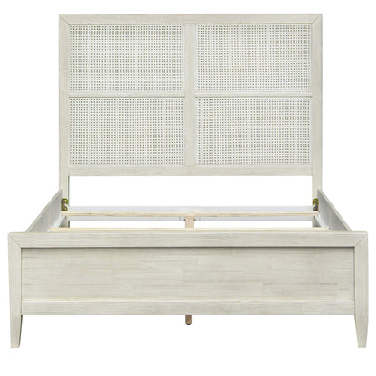 Whitewash Finish Reclaimed Acacia Wood and Rattan Bed 63 in Wide