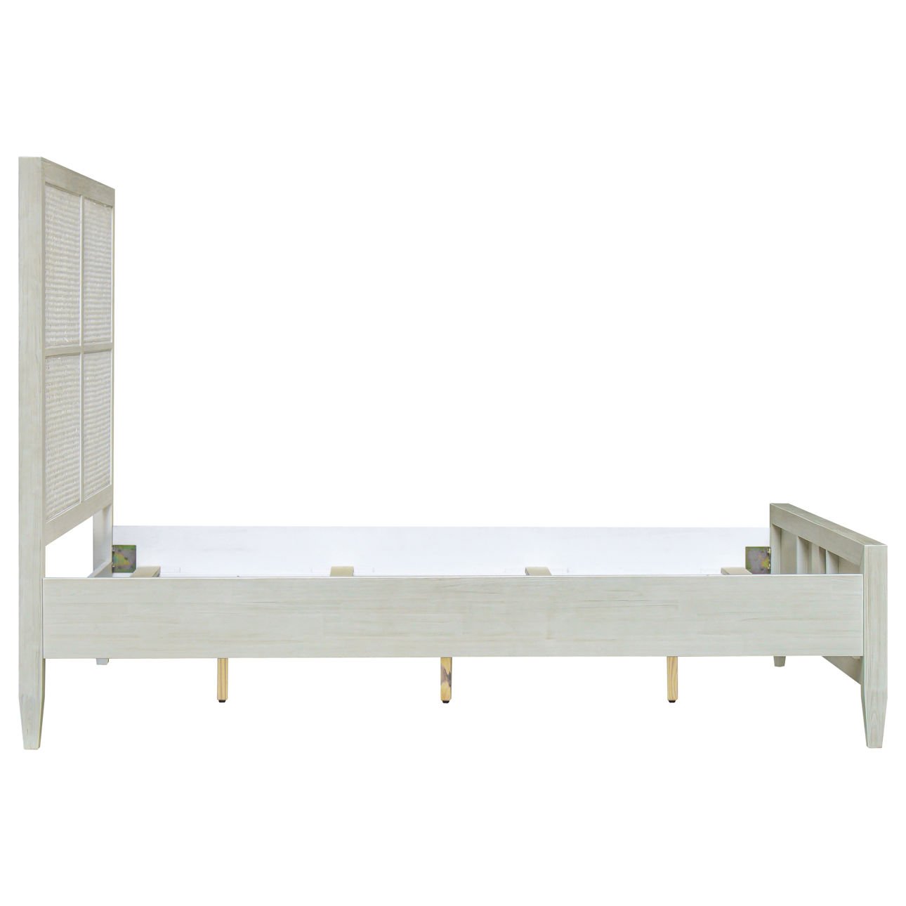 Whitewash Finish Reclaimed Acacia Wood and Rattan Bed 63 in Wide