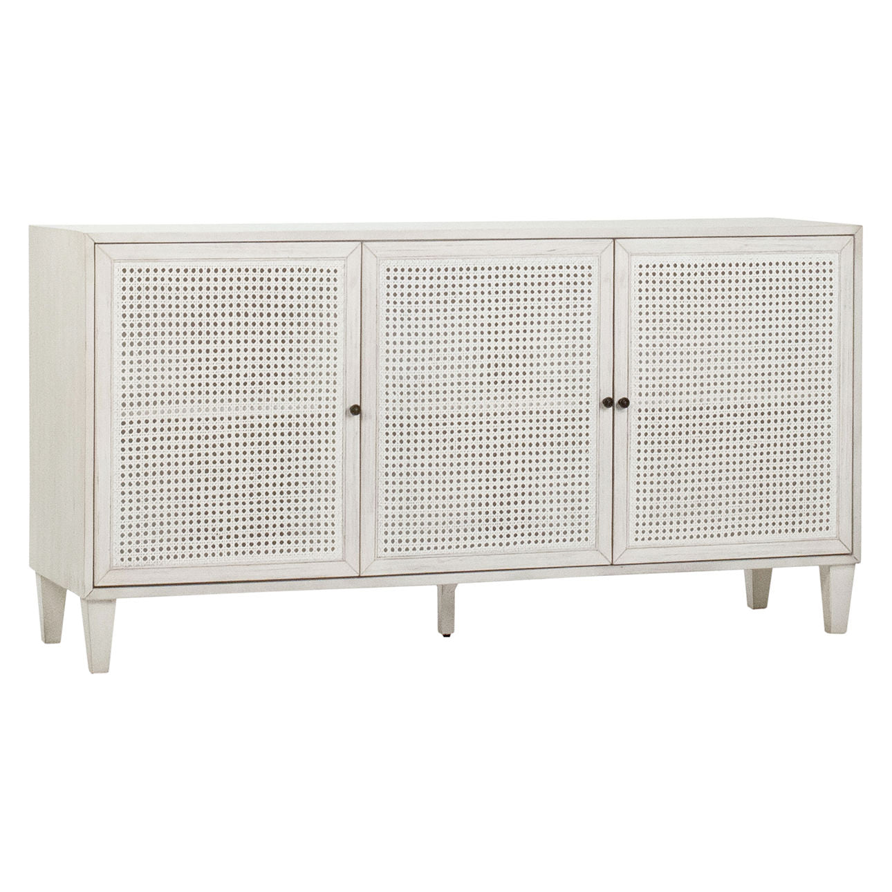 Whitewash Finish Acacia Wood and Rattan Panels Sideboard 66 in Wide