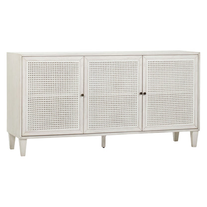 Whitewash Finish Acacia Wood and Rattan Panels Sideboard 66 in Wide
