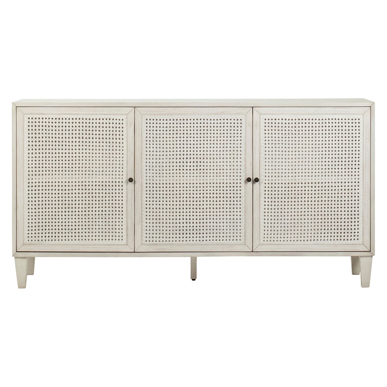 Whitewash Finish Acacia Wood and Rattan Panels Sideboard 66 in Wide