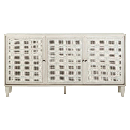 Whitewash Finish Acacia Wood and Rattan Panels Sideboard 66 in Wide
