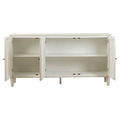 Whitewash Finish Acacia Wood and Rattan Panels Sideboard 66 in Wide