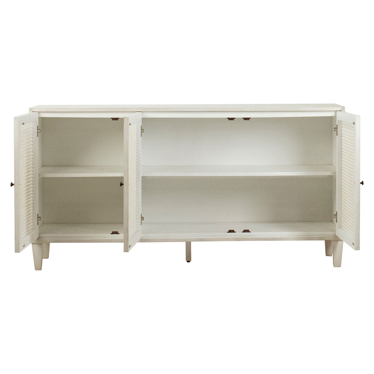 Whitewash Finish Acacia Wood and Rattan Panels Sideboard 66 in Wide