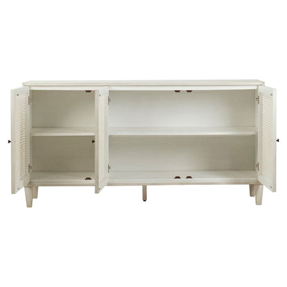 Whitewash Finish Acacia Wood and Rattan Panels Sideboard 66 in Wide