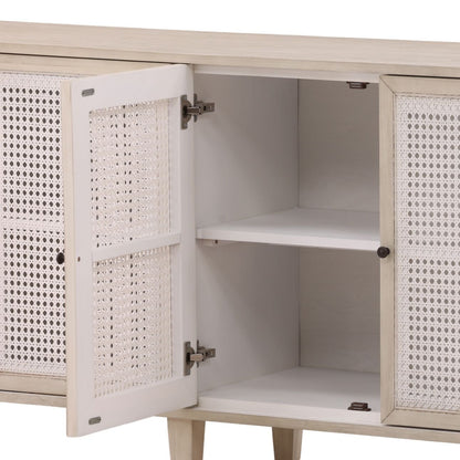 Whitewash Acacia Wood and Cane Sideboard 109 in Wide