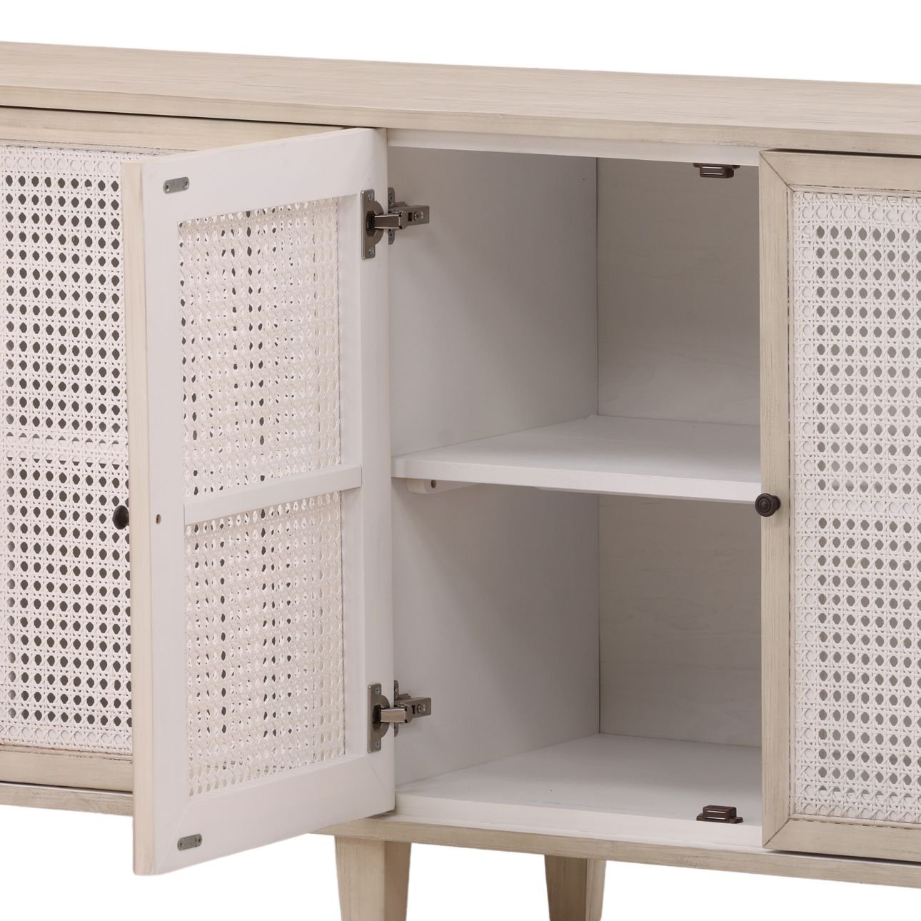 Whitewash Acacia Wood and Cane Sideboard 109 in Wide