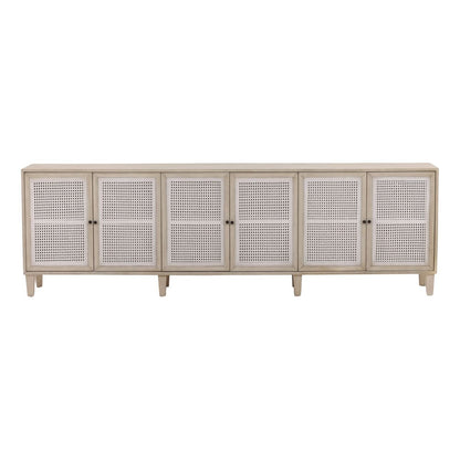 Whitewash Acacia Wood and Cane Sideboard 109 in Wide