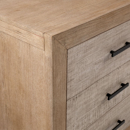 Light and Grey Warm Wash Finish Solid Pine Wood and Pine Veneer Dresser 66 in Wide