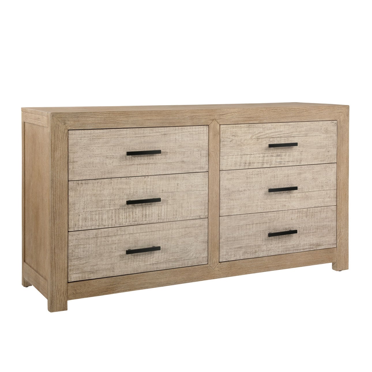Light and Grey Warm Wash Finish Solid Pine Wood and Pine Veneer Dresser 66 in Wide