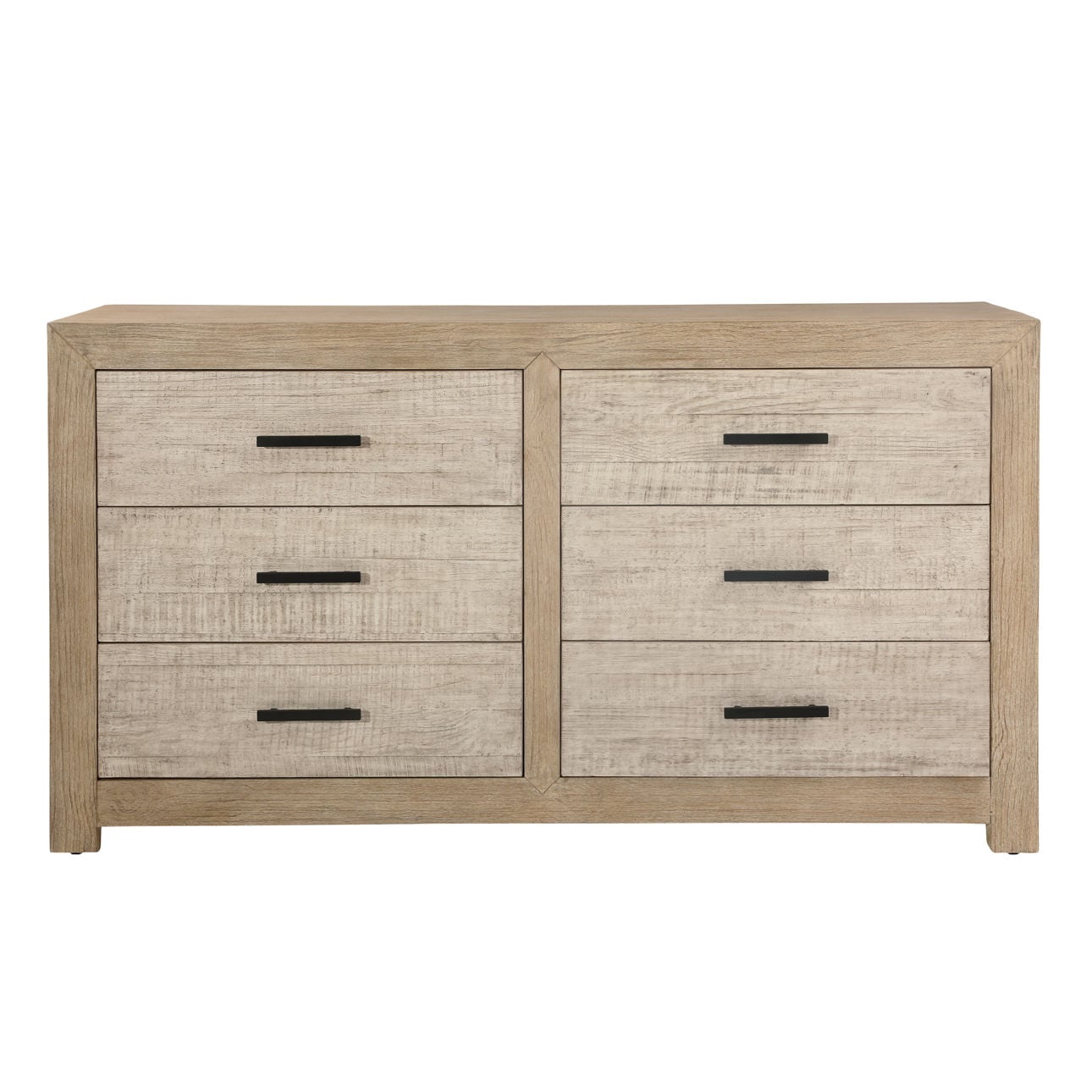 Light and Grey Warm Wash Finish Solid Pine Wood and Pine Veneer Dresser 66 in Wide