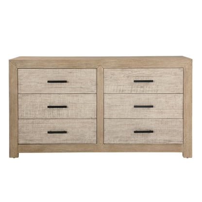 Light and Grey Warm Wash Finish Solid Pine Wood and Pine Veneer Dresser 66 in Wide