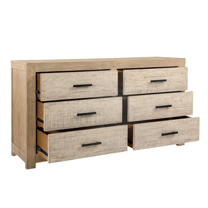 Light and Grey Warm Wash Finish Solid Pine Wood and Pine Veneer Dresser 66 in Wide