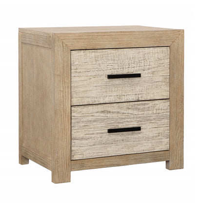 Light and Grey Warm Wash Finish Solid Pine Wood and Pine Veneer Nightstand 27.5 in Wide