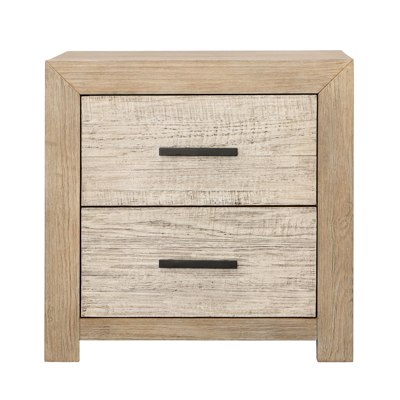 Light and Grey Warm Wash Finish Solid Pine Wood and Pine Veneer Nightstand 27.5 in Wide