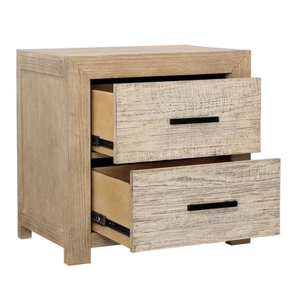Light and Grey Warm Wash Finish Solid Pine Wood and Pine Veneer Nightstand 27.5 in Wide