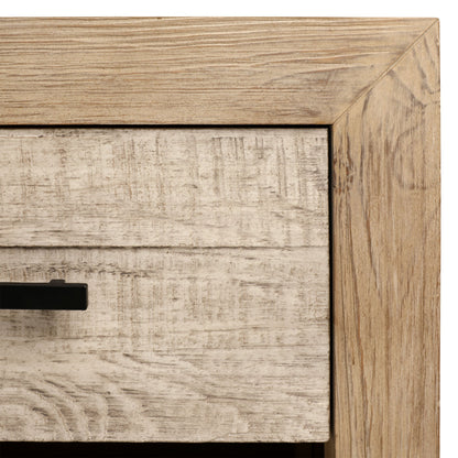 Light and Grey Warm Wash Finish Solid Pine Wood and Pine Veneer Nightstand 27.5 in Wide