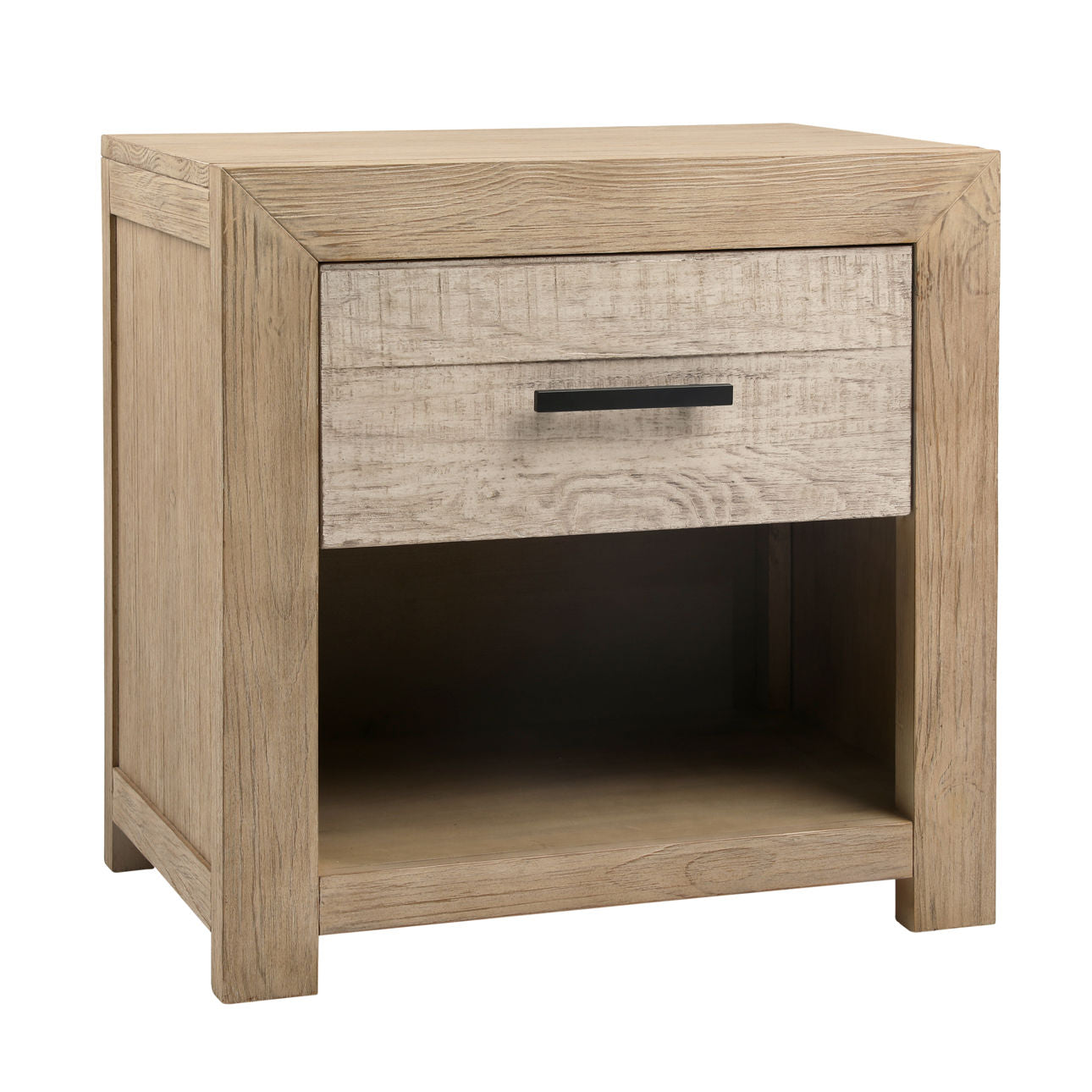 Light and Grey Warm Wash Finish Solid Pine Wood and Pine Veneer Nightstand 27.5 in Wide