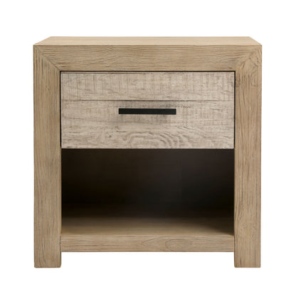Light and Grey Warm Wash Finish Solid Pine Wood and Pine Veneer Nightstand 27.5 in Wide