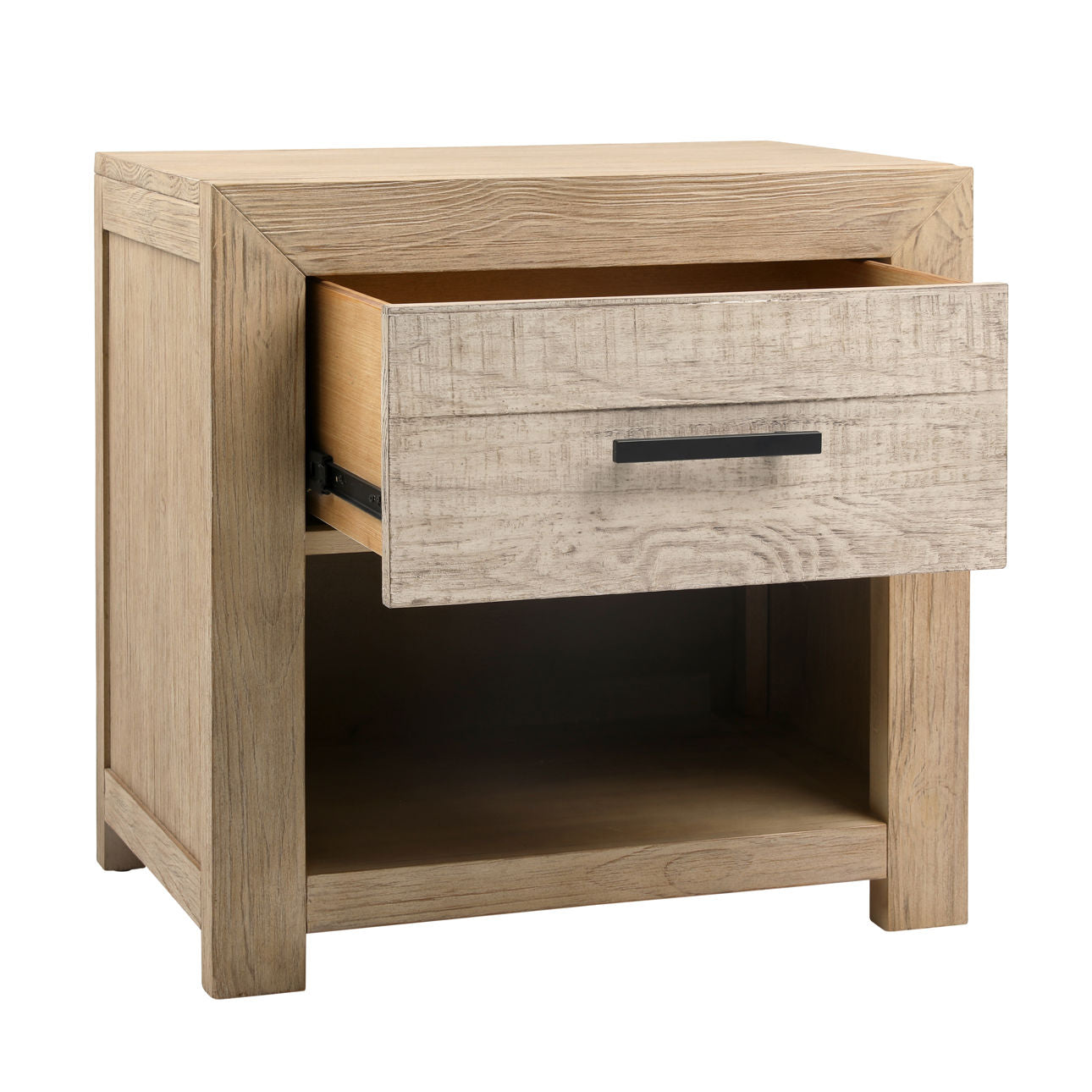 Light and Grey Warm Wash Finish Solid Pine Wood and Pine Veneer Nightstand 27.5 in Wide