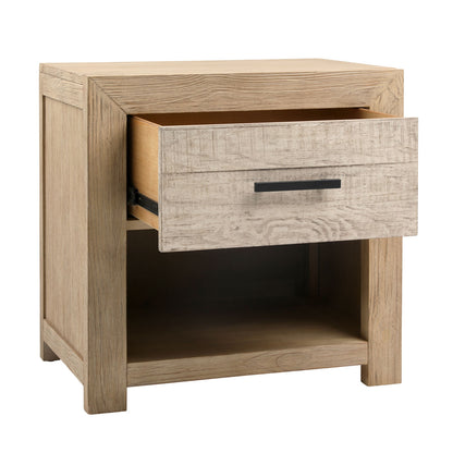 Light and Grey Warm Wash Finish Solid Pine Wood and Pine Veneer Nightstand 27.5 in Wide