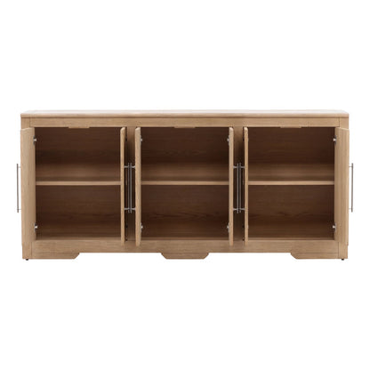 Elevated Rubber Wood and Oak Veneer Cabinet