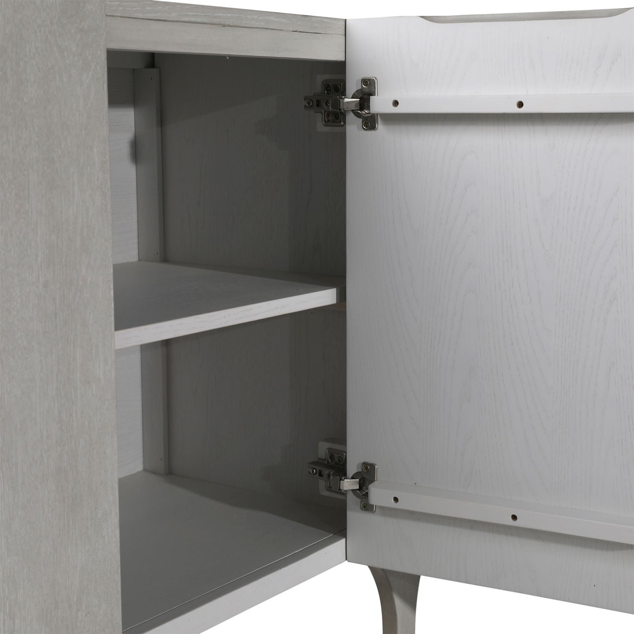 Light Grey Wash Rubber Wood and Oak Veneer Sideboard 88 in Wide