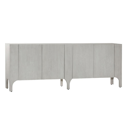 Light Grey Wash Rubber Wood and Oak Veneer Sideboard 88 in Wide