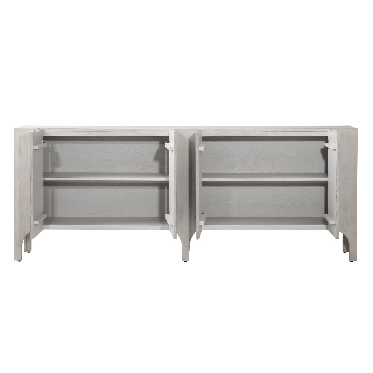 Light Grey Wash Rubber Wood and Oak Veneer Sideboard 88 in Wide