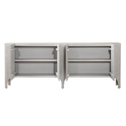 Light Grey Wash Rubber Wood and Oak Veneer Sideboard 88 in Wide