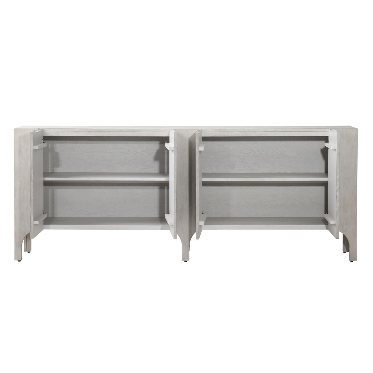 Light Grey Wash Rubber Wood and Oak Veneer Sideboard 88 in Wide