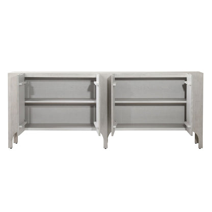 Light Grey Wash Rubber Wood and Oak Veneer Sideboard 88 in Wide